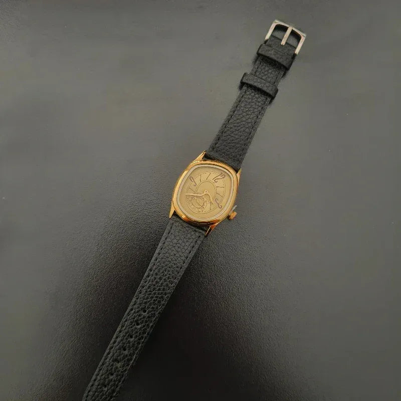Luxury 36mm Twisted Design Watch | Retro Punk Aesthetic Iced Out Watch | Niche Irregular Quartz Timepiece | Unisex Gold Silver Bronze | Caratix - CaratixJewelry